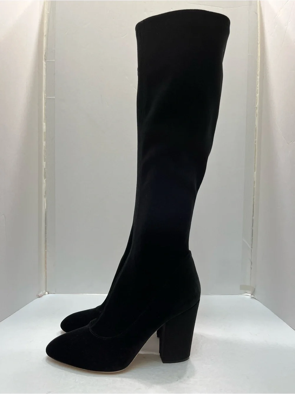 DEIMILLE Italy Black Velvet Knee High Boots Block Heel EU 40 US  9.5  NWOB